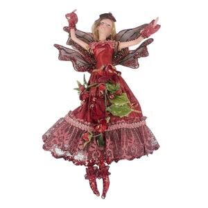 Whimsical Red Glitter Lace Woodland Blonde Fairy Christmas Ornament 8" CL69